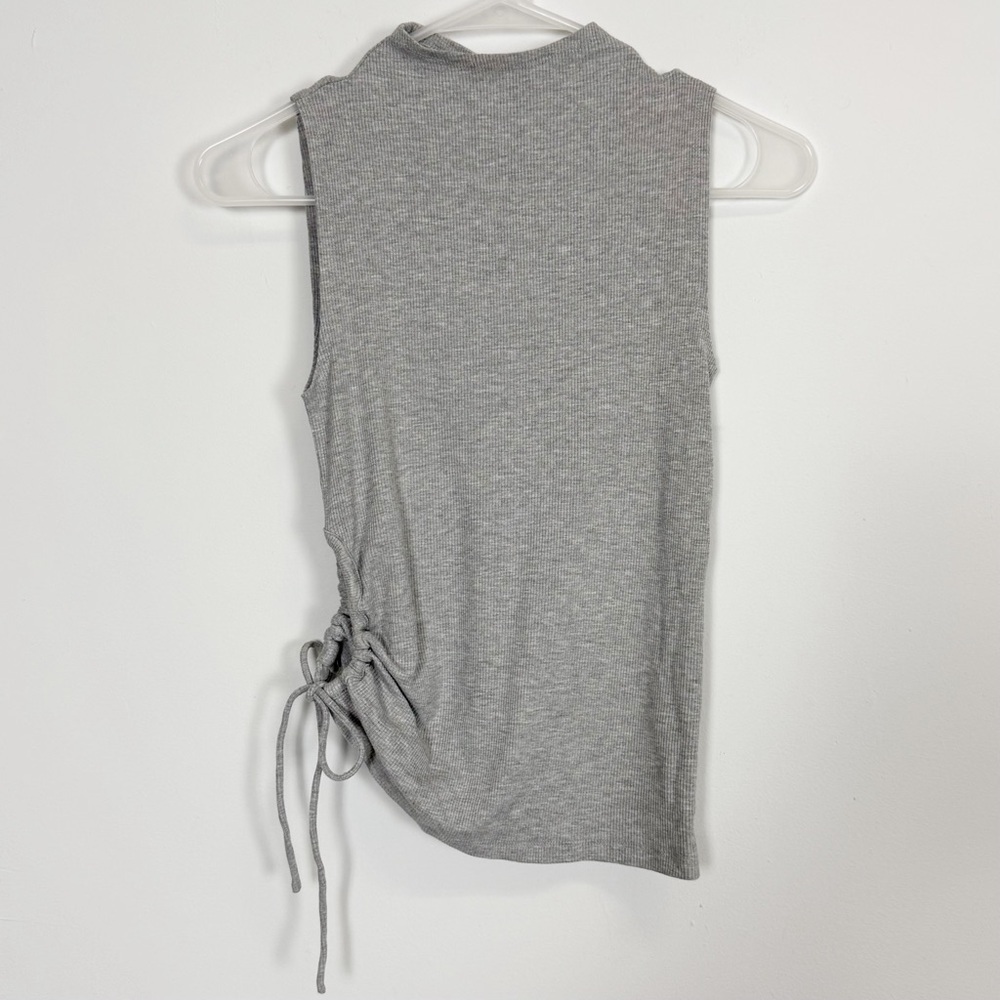 Elodie Shirt Womens Small Gray Sleeveless Ruched Mock Neck Top NWT